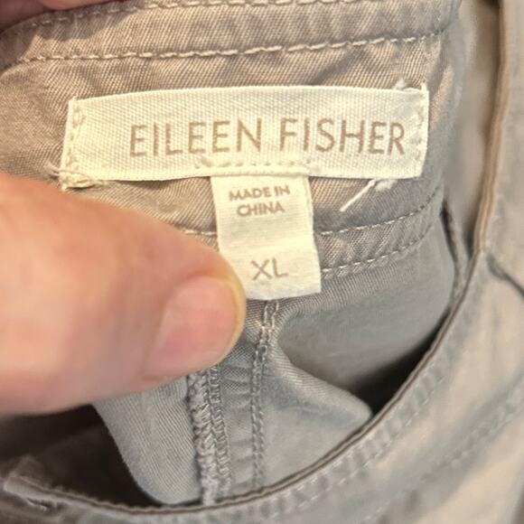 Eileen Fisher Khaki Cargo Pants XL Wide Leg 100% Cotton Ankle Zip Casual - Picture 3 of 4